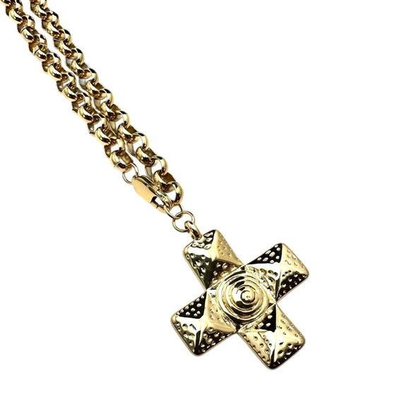 Maltese Cross Pendant Necklace 18K Gold Plated Perfect Layering Heavy Quality - Picture 5 of 7